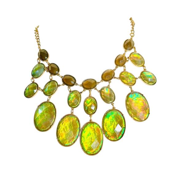Mika Green Orange Ombré Gold Tone Waterfall Statement Necklace - Picture 1 of 3